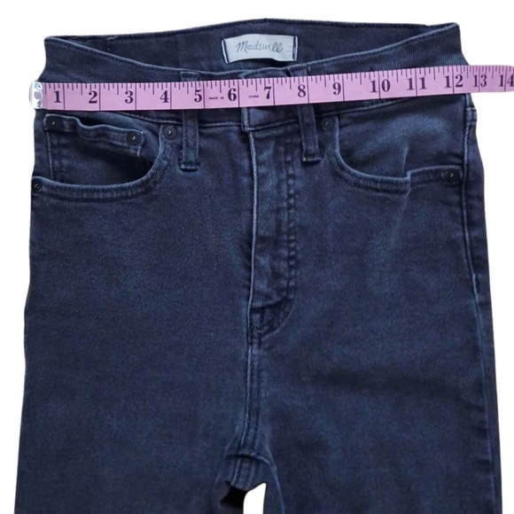 High Rise Madewell Cali Demi-Boot Jeans Black Sz 25 Raw Hem Crop Flare Denim - Picture 5 of 14